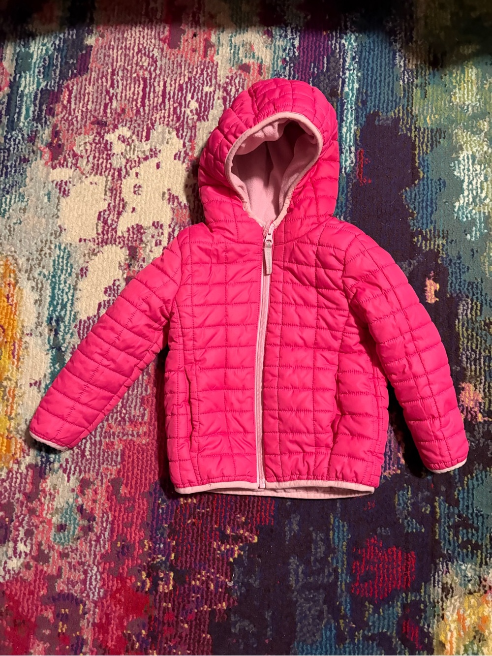 Cat & Jack Pink Fleece Lined Quilted Puffer Hooded Jacket Coat Toddler Girls 3T